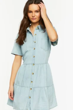 Denim Button-Front Mini Dress