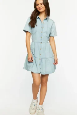 Denim Button-Front Mini Dress