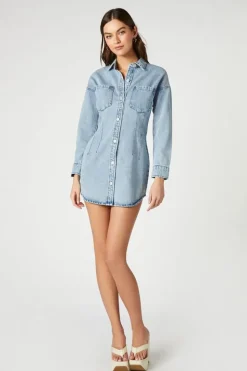 Denim Button-Front Mini Dress