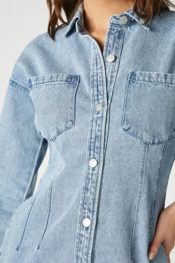 Denim Button-Front Mini Dress
