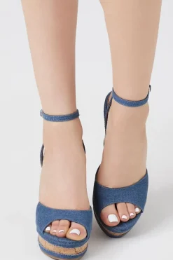 Denim & Cork Peep-Toe Wedges