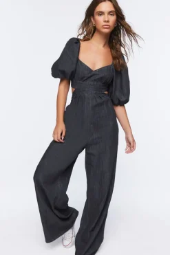 Denim Cutout Wide-Leg Jumpsuit