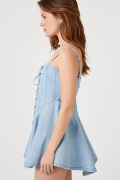 Denim Lace-Up Cami Mini Dress