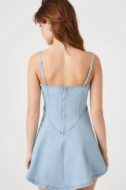 Denim Lace-Up Cami Mini Dress