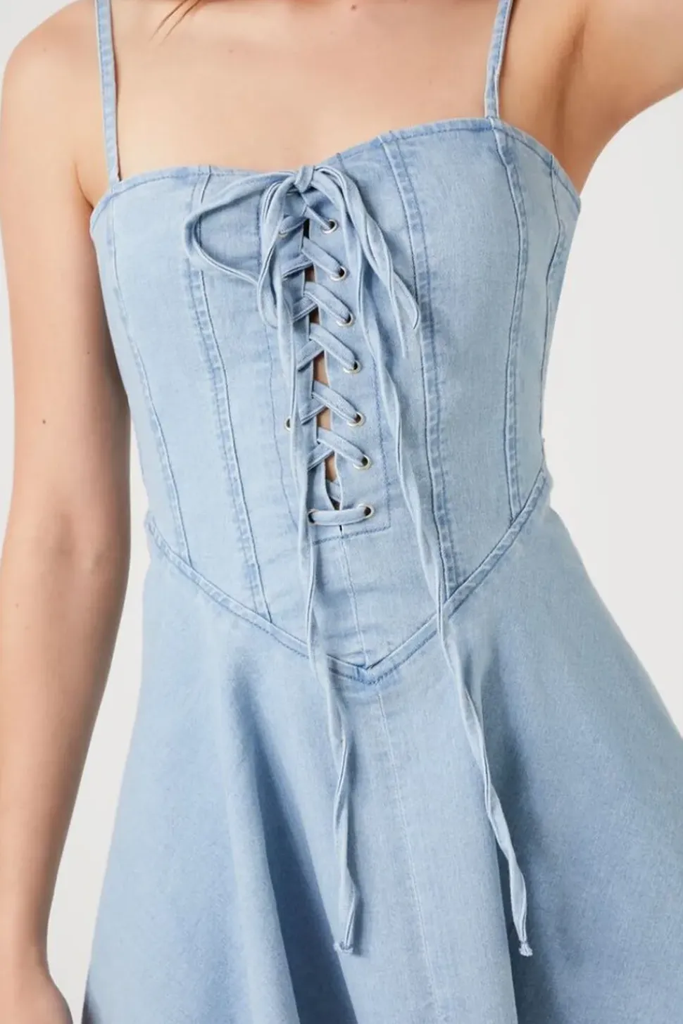 Denim Lace-Up Cami Mini Dress