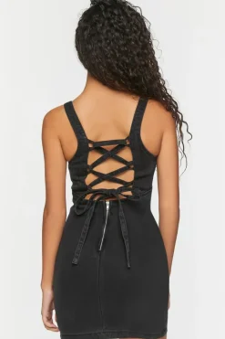 Denim Lace-Up Mini Dress