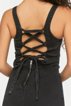 Denim Lace-Up Mini Dress