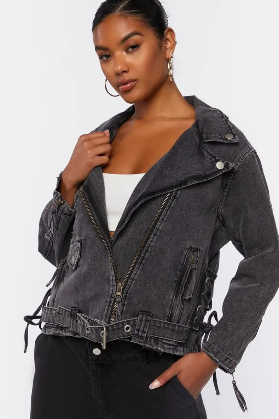 Denim Lace-Up Moto Jacket