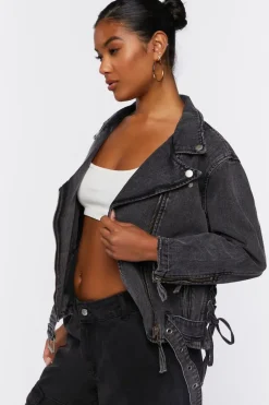 Denim Lace-Up Moto Jacket