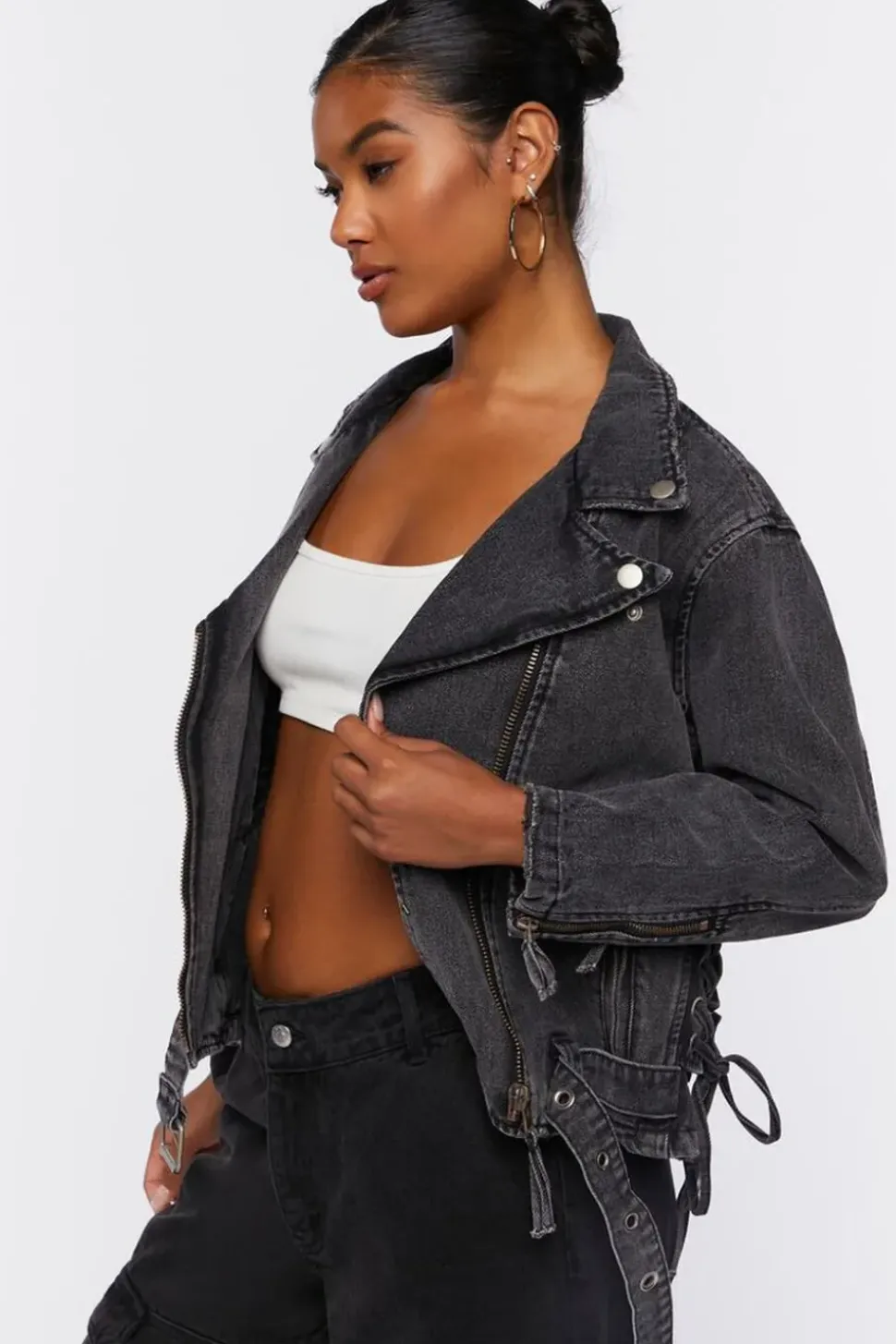 Denim Lace-Up Moto Jacket