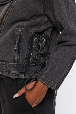 Denim Lace-Up Moto Jacket