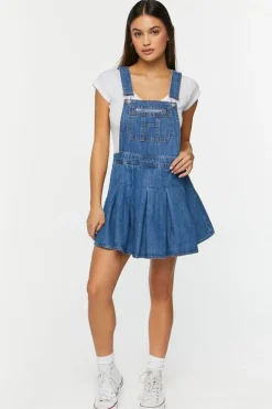Denim Pleated Overall Dress