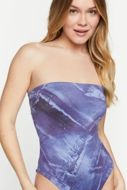 Denim Print Tube Bodysuit