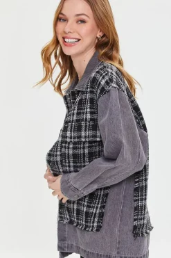 Denim Tweed Button-Front Jacket