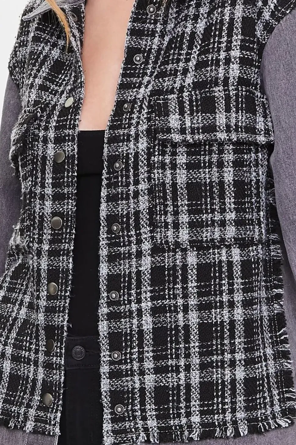 Denim Tweed Button-Front Jacket