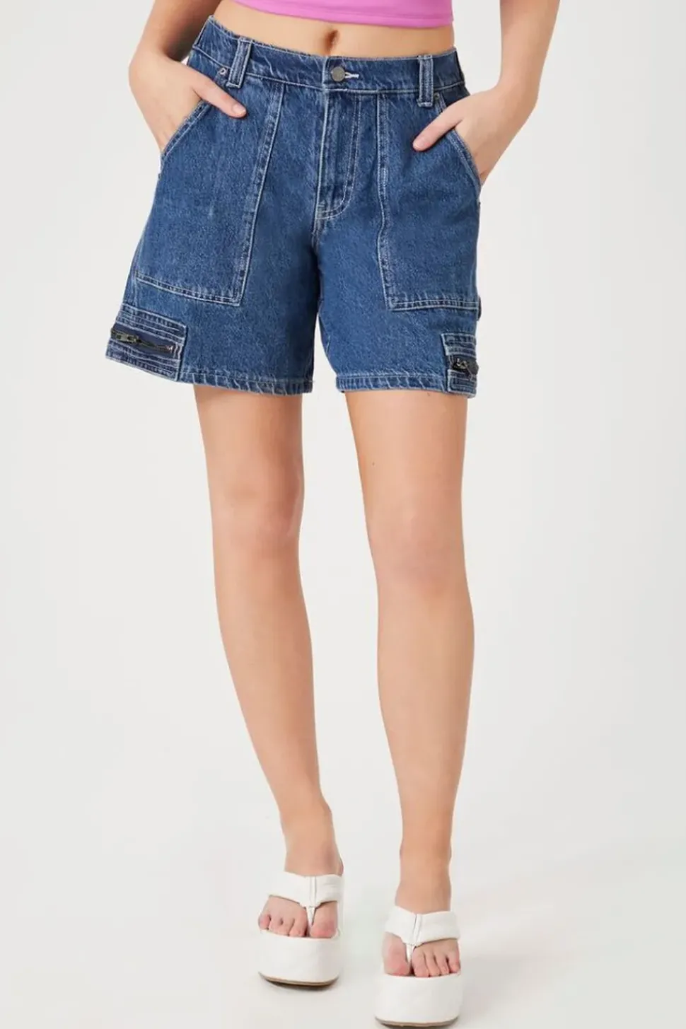 Denim Zip-Pocket Shorts