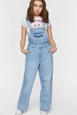 Denim Zip-Pocket Straight-Leg Overalls
