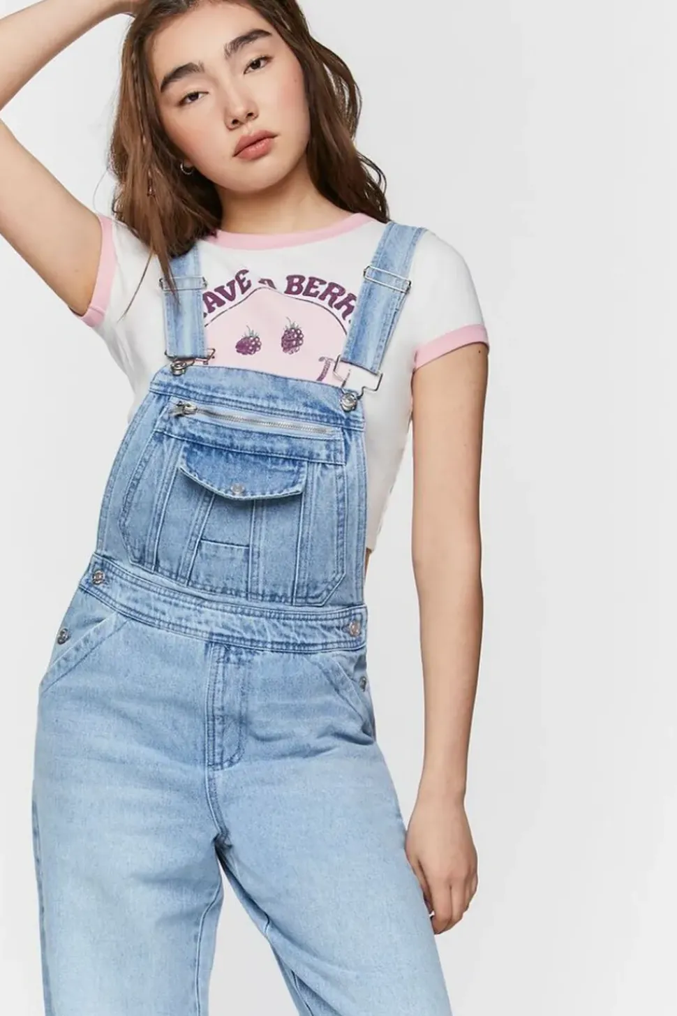 Denim Zip-Pocket Straight-Leg Overalls