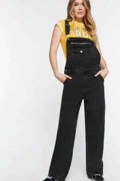 Denim Zip-Pocket Straight-Leg Overalls