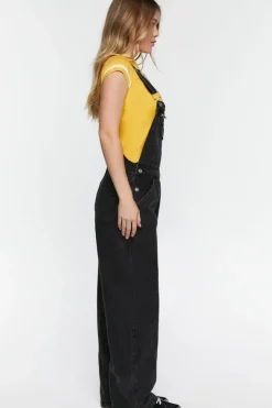 Denim Zip-Pocket Straight-Leg Overalls
