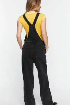 Denim Zip-Pocket Straight-Leg Overalls