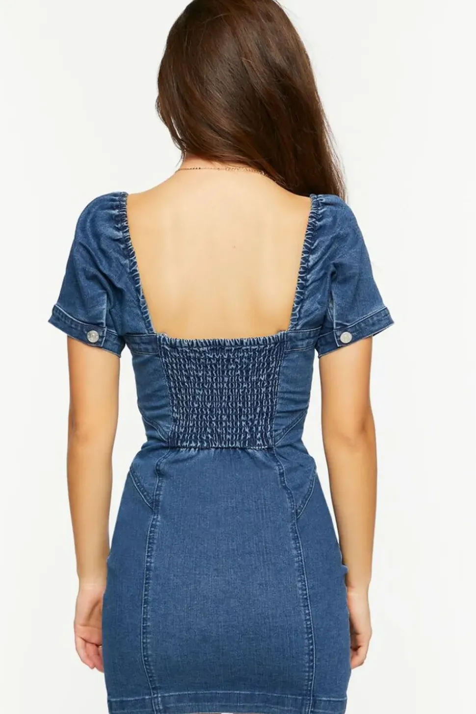Denim Zip-Up Sweetheart Mini Dress