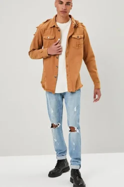 Distressed Button-Front Jacket