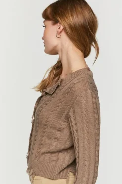 Distressed Cable Knit Cardigan Sweater