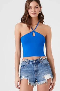 Distressed Chain-Waist Denim Shorts