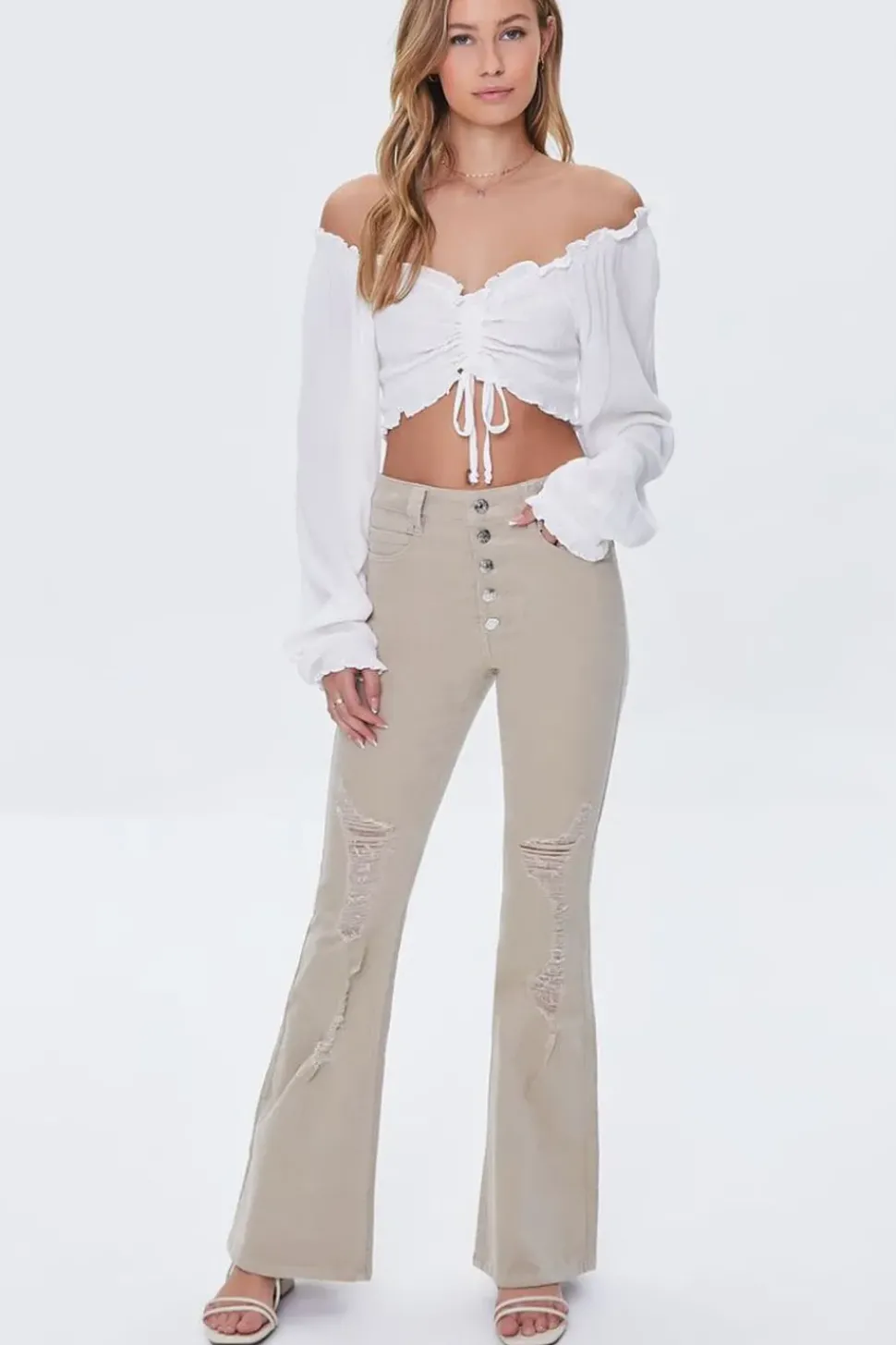 Distressed Corduroy Flare Pants