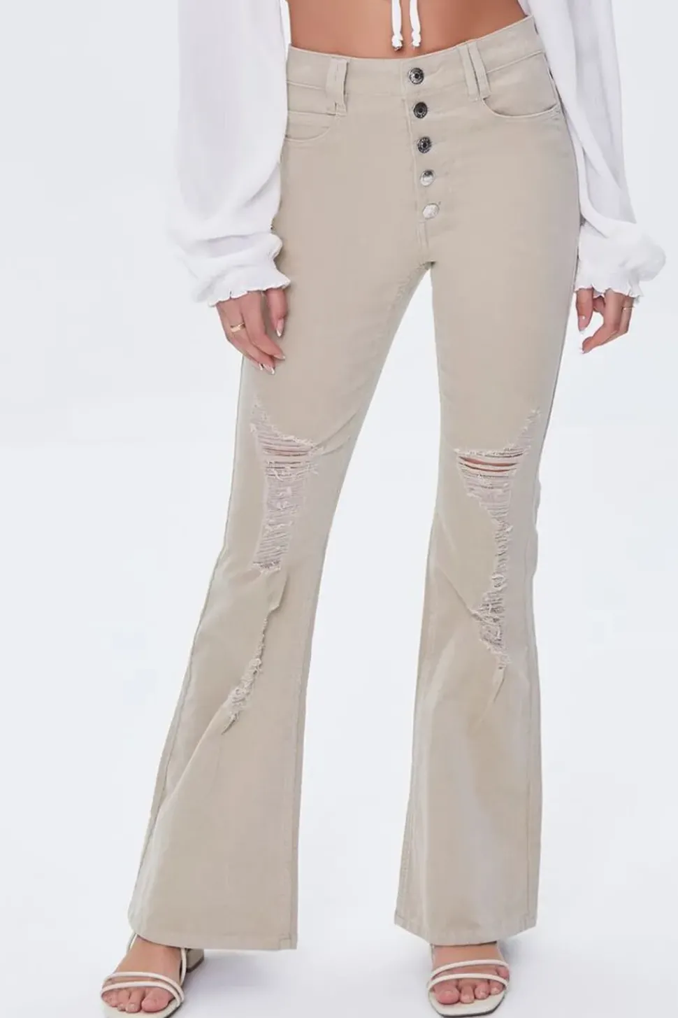 Distressed Corduroy Flare Pants