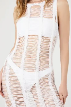 Distressed Crochet Sweater-Knit Dress