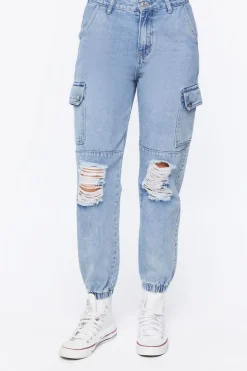 Distressed Denim Cargo Joggers