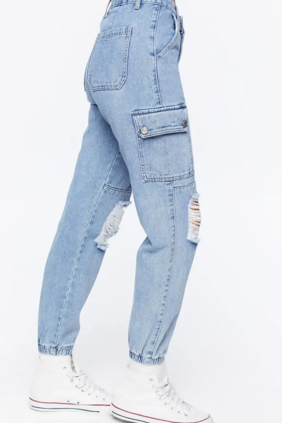 Distressed Denim Cargo Joggers