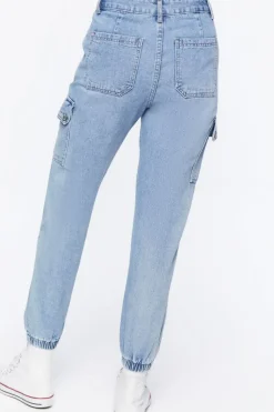 Distressed Denim Cargo Joggers
