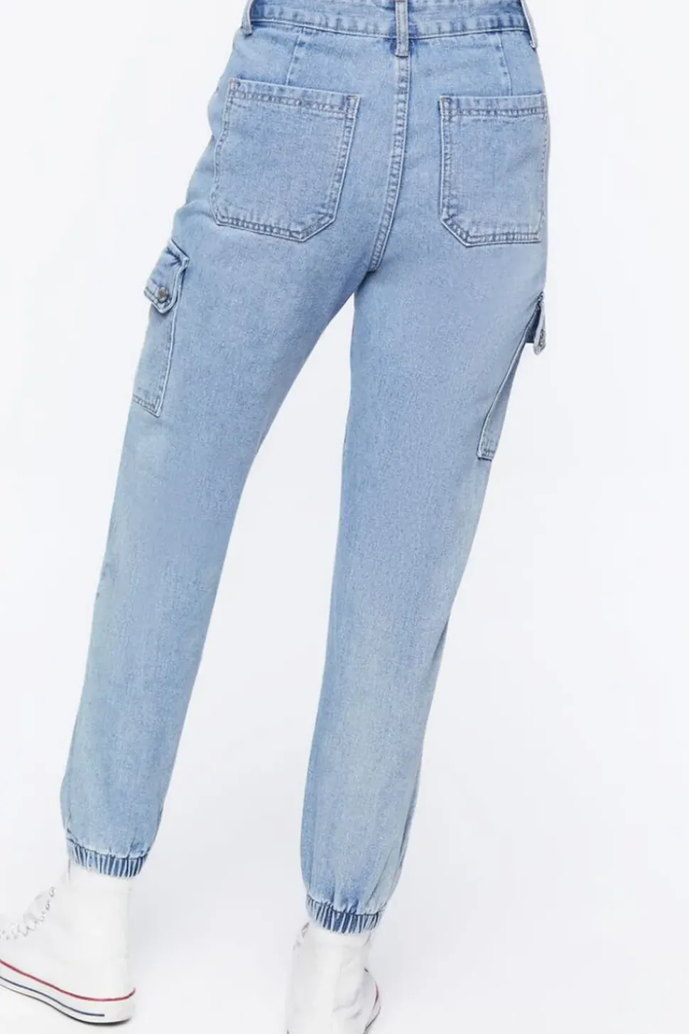Distressed Denim Cargo Joggers