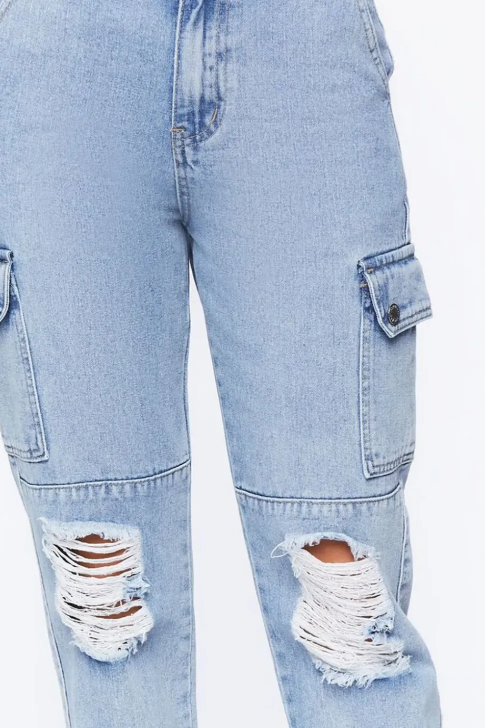 Distressed Denim Cargo Joggers