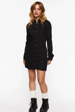 Distressed Denim Mini Shirt Dress