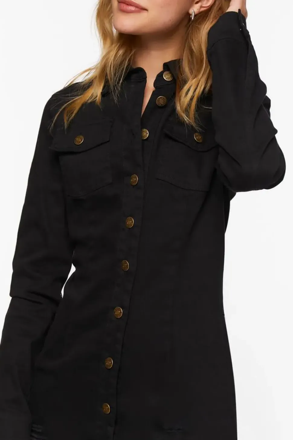 Distressed Denim Mini Shirt Dress