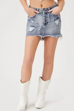 Distressed Denim Mini Skirt
