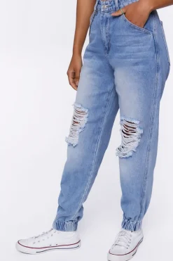 Distressed Denim Wallet Chain Joggers