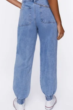 Distressed Denim Wallet Chain Joggers