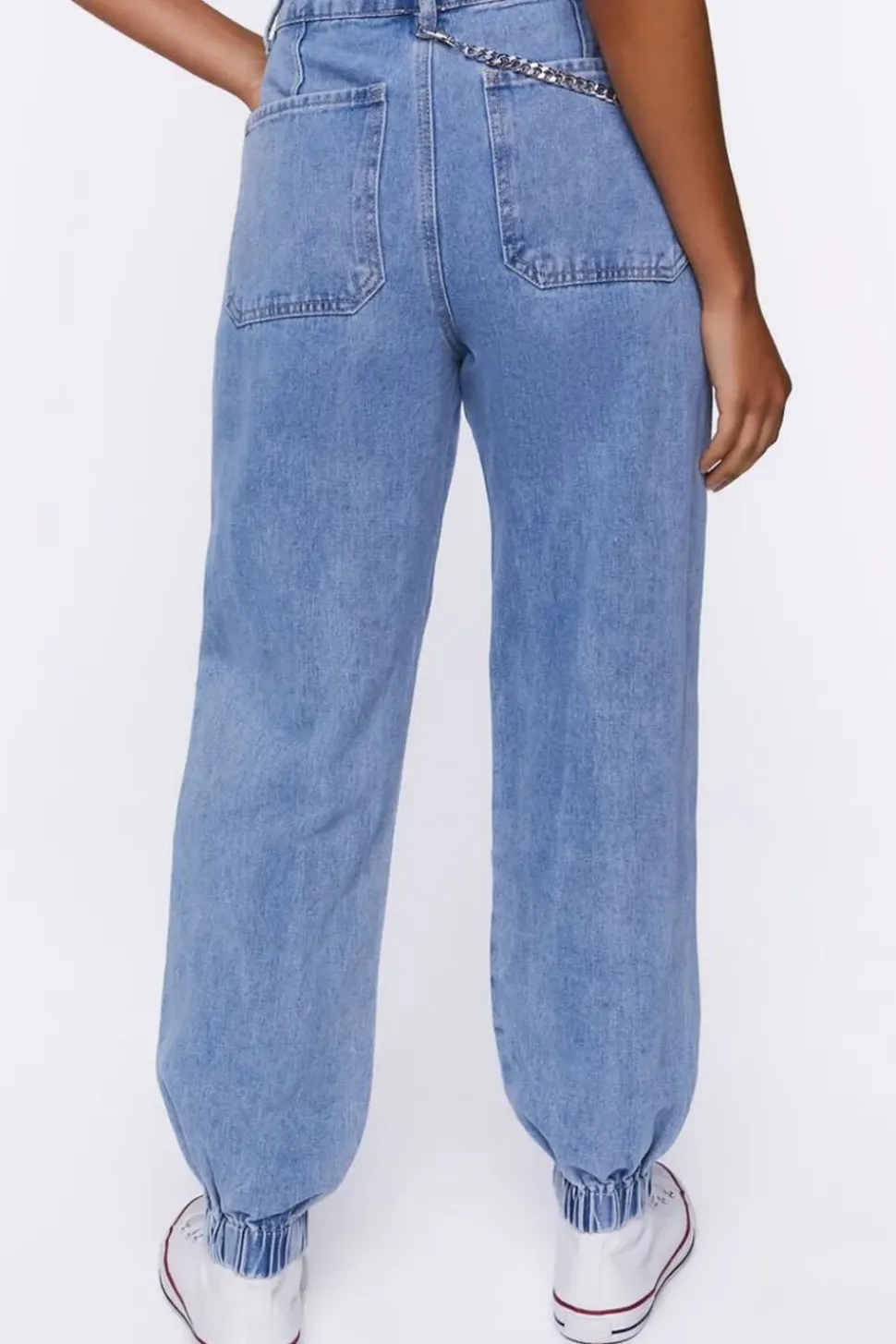Distressed Denim Wallet Chain Joggers