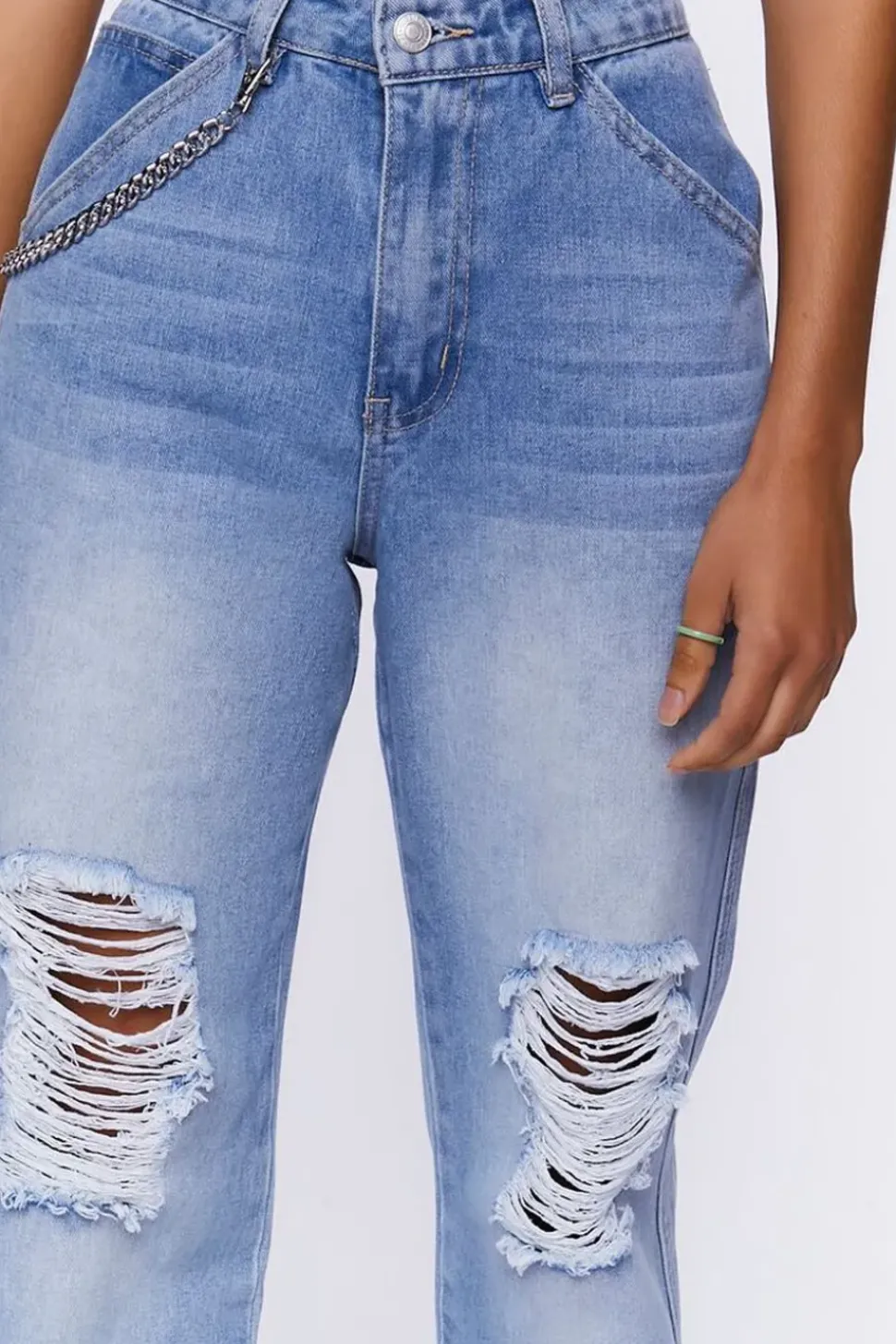 Distressed Denim Wallet Chain Joggers