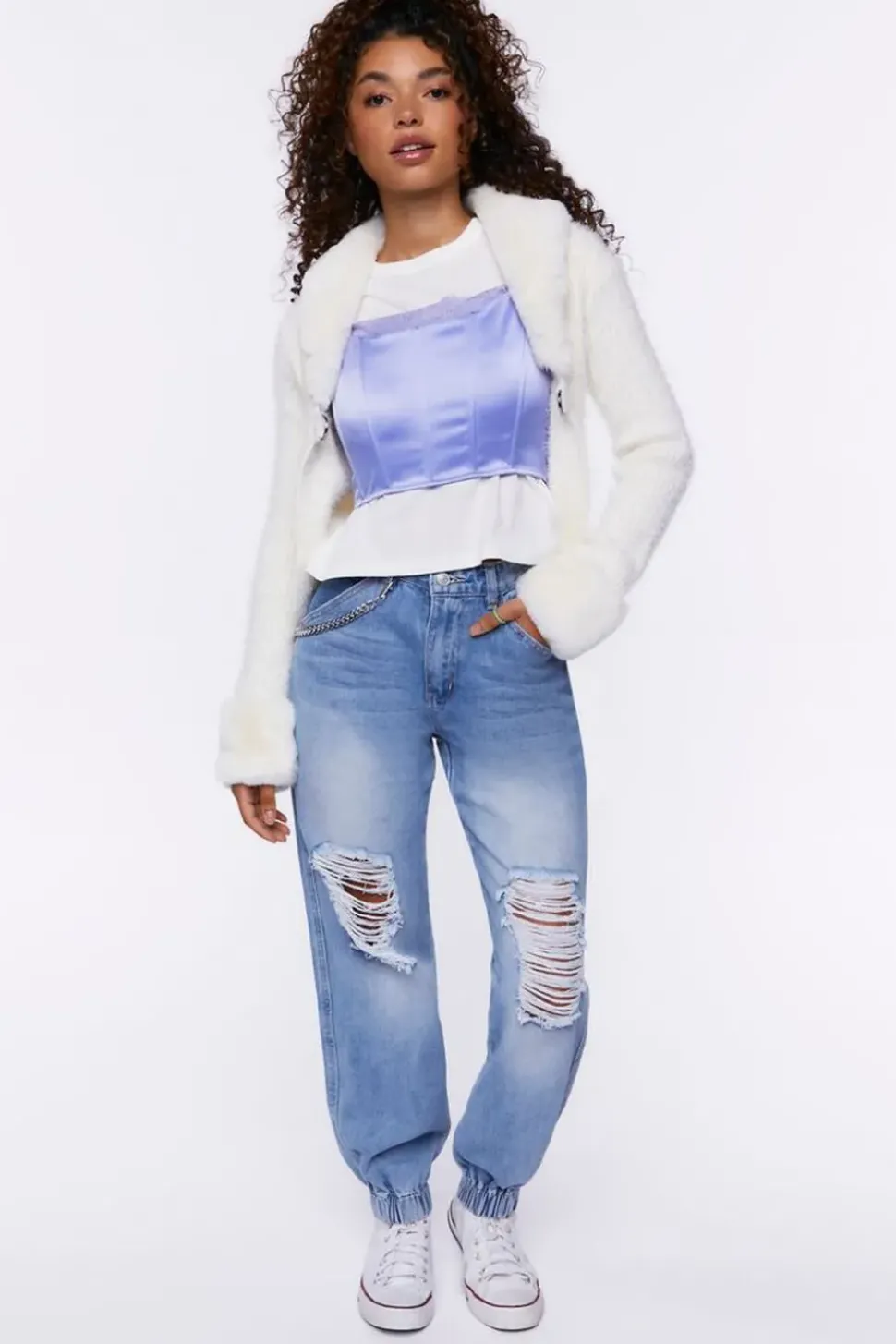 Distressed Denim Wallet Chain Joggers