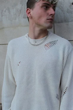 Distressed Drop-Sleeve Sweater