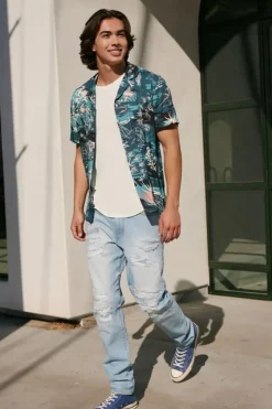 Distressed Flare-Leg Jeans