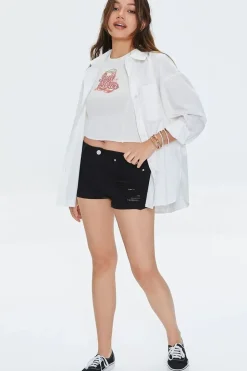 Distressed High-Rise Denim Shorts