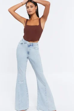 Distressed High-Rise Flare Jeans