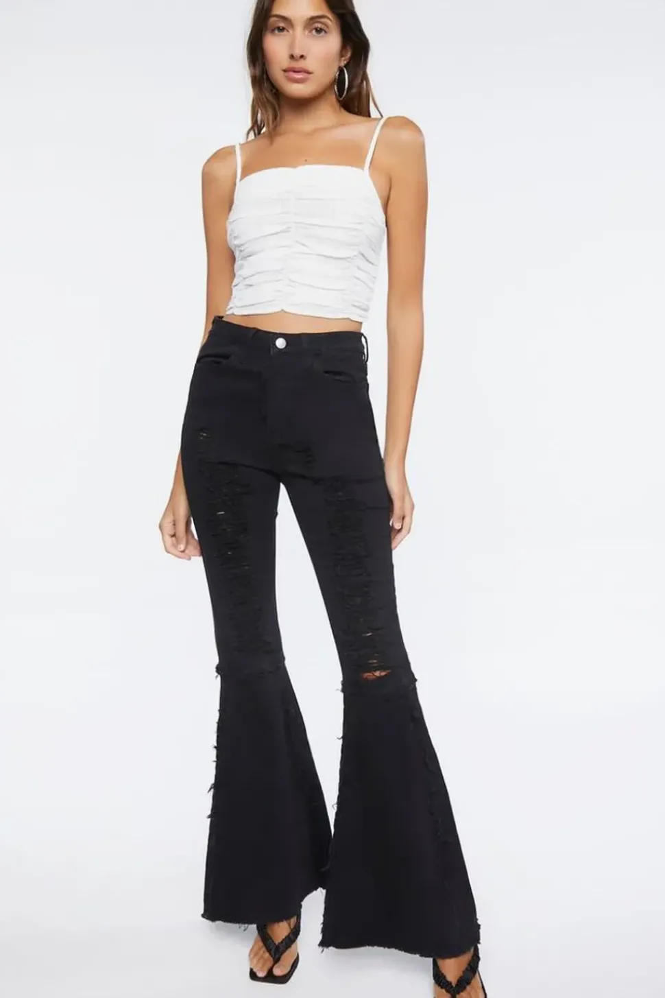 Distressed High-Rise Flare Jeans